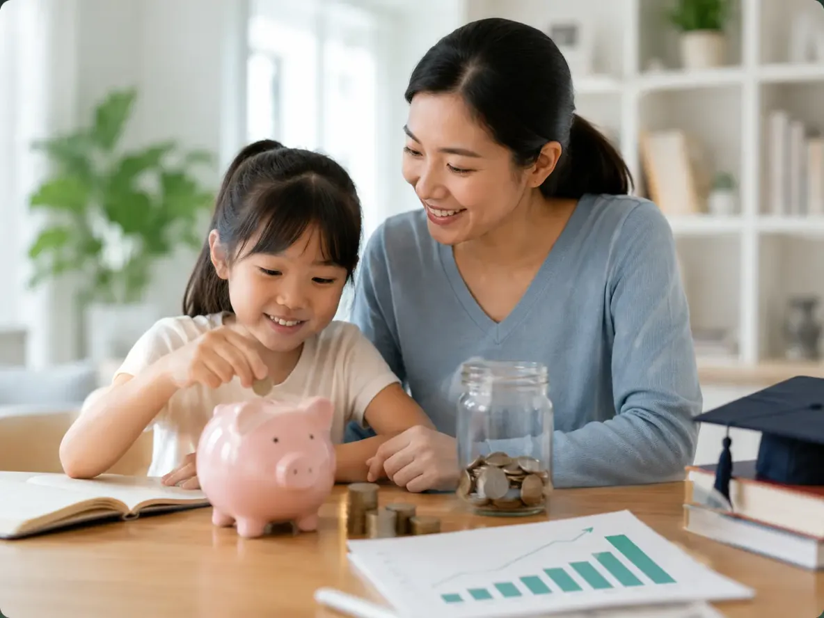 Parent helping a child save for education