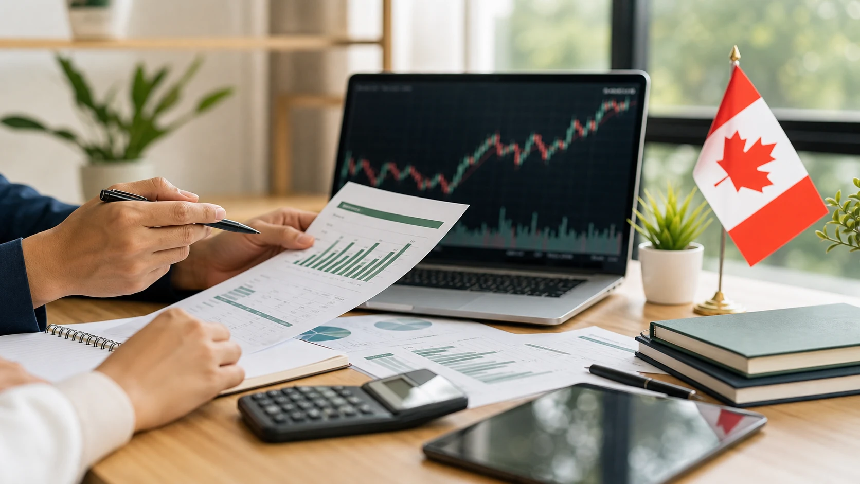 Canadian family savings and investment planning with market charts